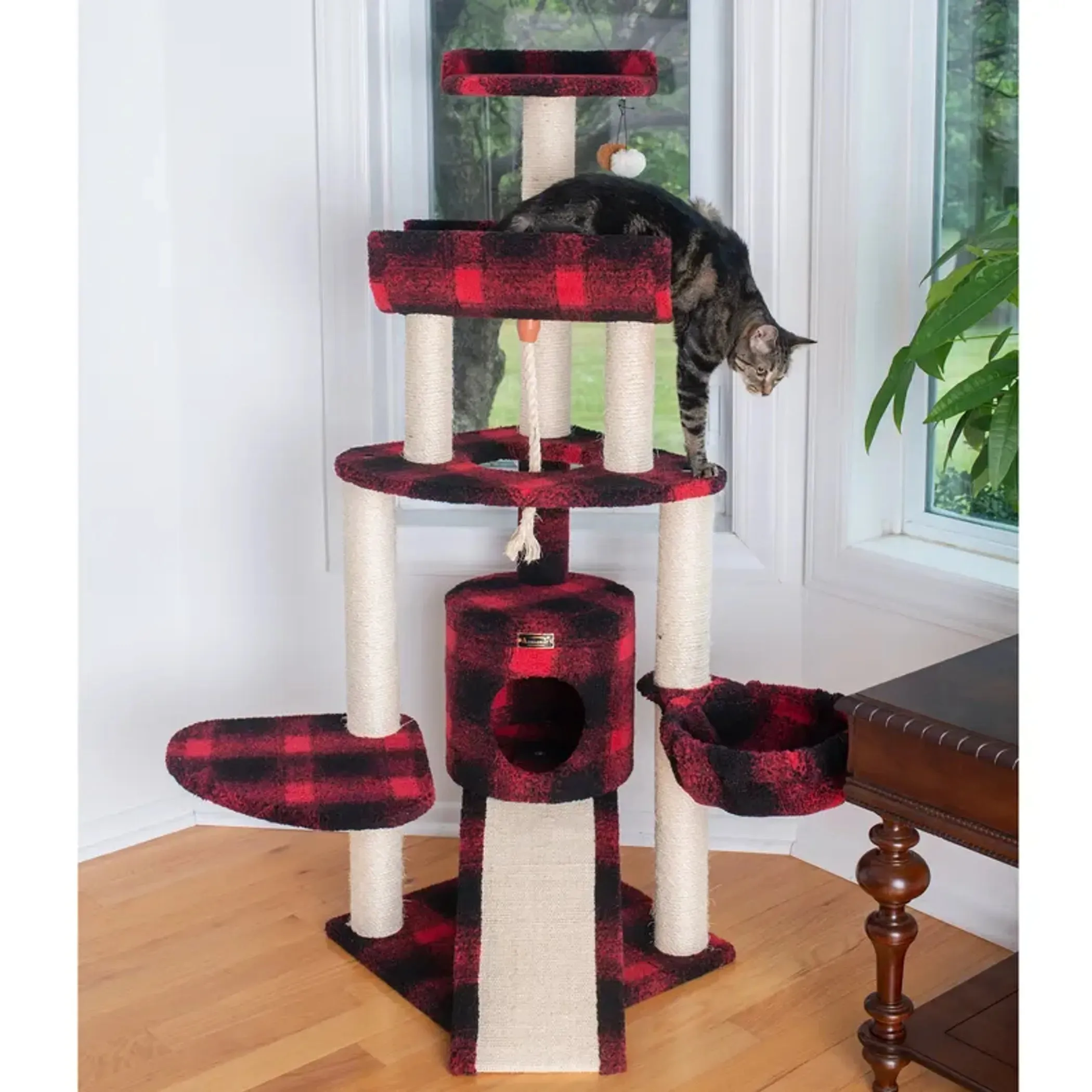 Armarkat Real Wood Spacious Thick Fur Cat Tower W Lounge