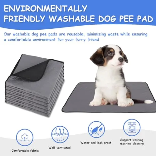 AT1NTEN 2 Pack Reusable Dog Pee Pads,Dogs Waterproof Puppy Potty Training Pee Pad,Washable Training Pads Rounded Corners Pet Mats,Lightweight Pad Dog Mat Pet Supplies,Grey,Size XS 13.4" x13.4"