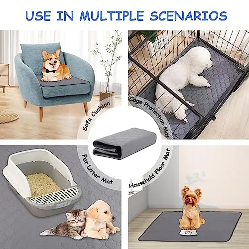 AT1NTEN 2 Pack Reusable Dog Pee Pads,Dogs Waterproof Puppy Potty Training Pee Pad,Washable Training Pads Rounded Corners Pet Mats,Lightweight Pad Dog Mat Pet Supplies,Grey,Size XS 13.4" x13.4"