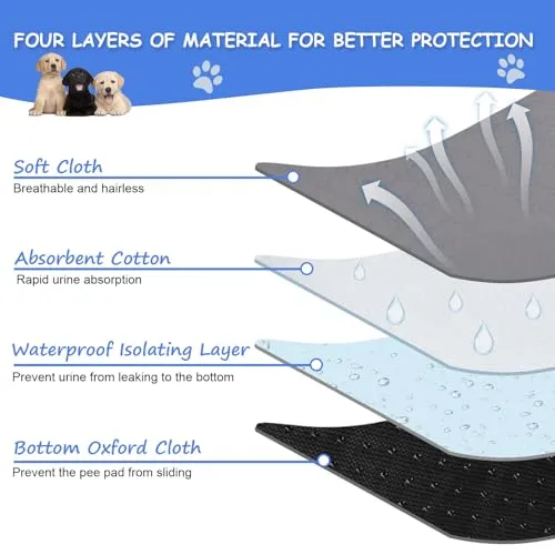 AT1NTEN 2 Pack Reusable Dog Pee Pads,Dogs Waterproof Puppy Potty Training Pee Pad,Washable Training Pads Rounded Corners Pet Mats,Lightweight Pad Dog Mat Pet Supplies,Grey,Size XS 13.4" x13.4"