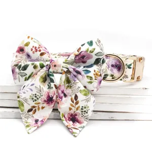 Boho Watercolor Purple Floral Dog Collar | Personalized Dog ID Collar