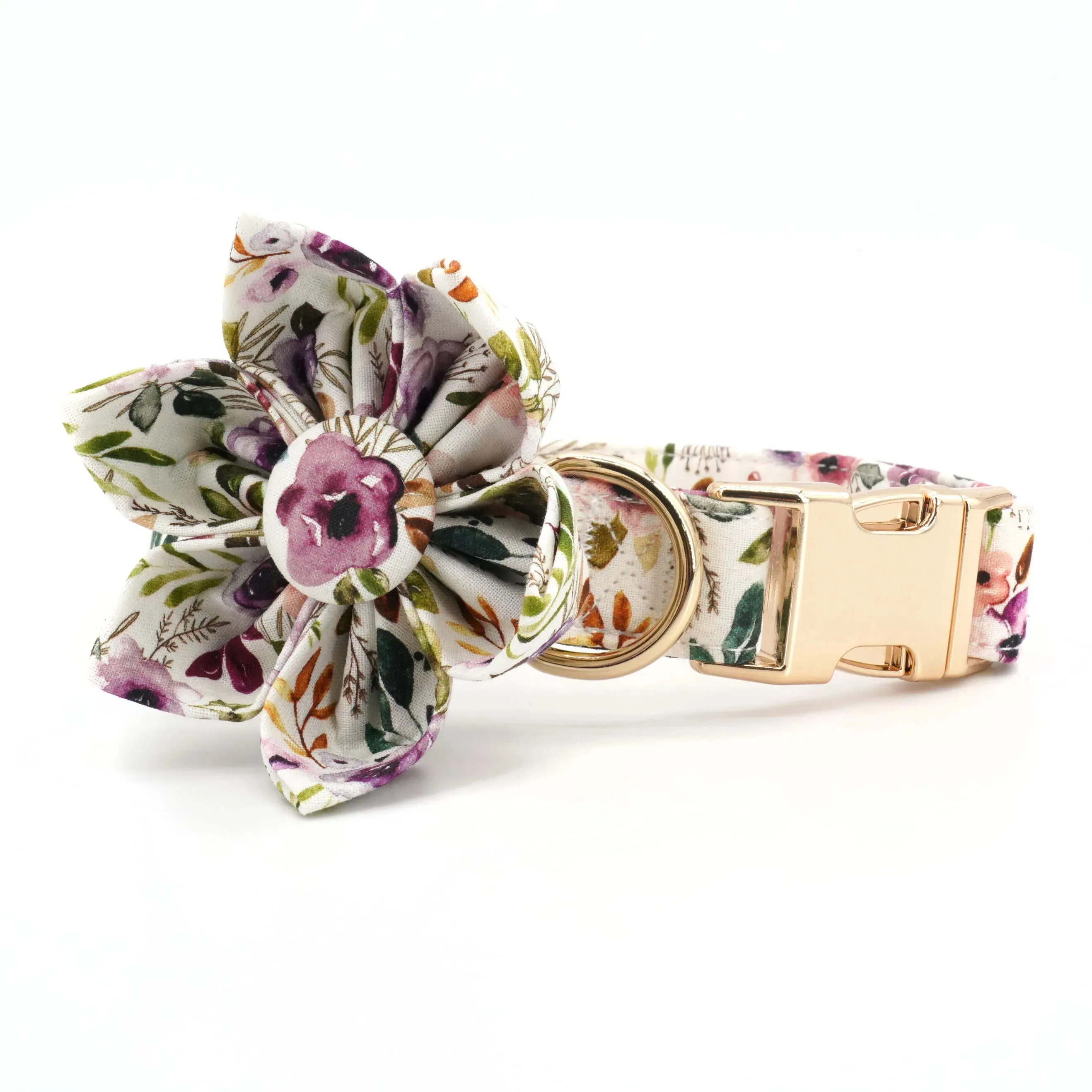 Boho Watercolor Purple Floral Dog Collar | Personalized Dog ID Collar