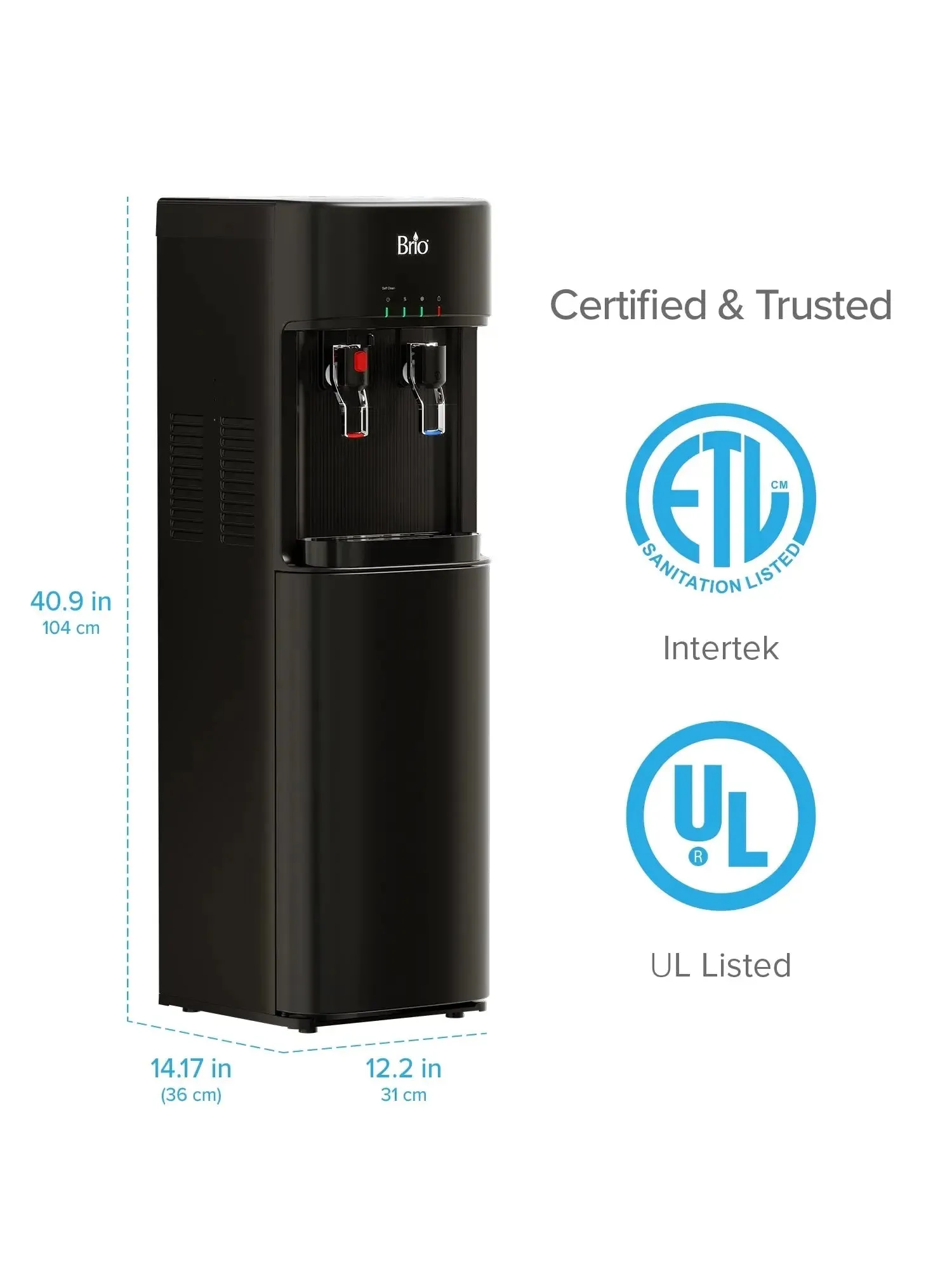 Brio Bottom Load Water Cooler Dispenser for 5 Gallon Bottles – Paddle Dispensing, Product Height 41.1"