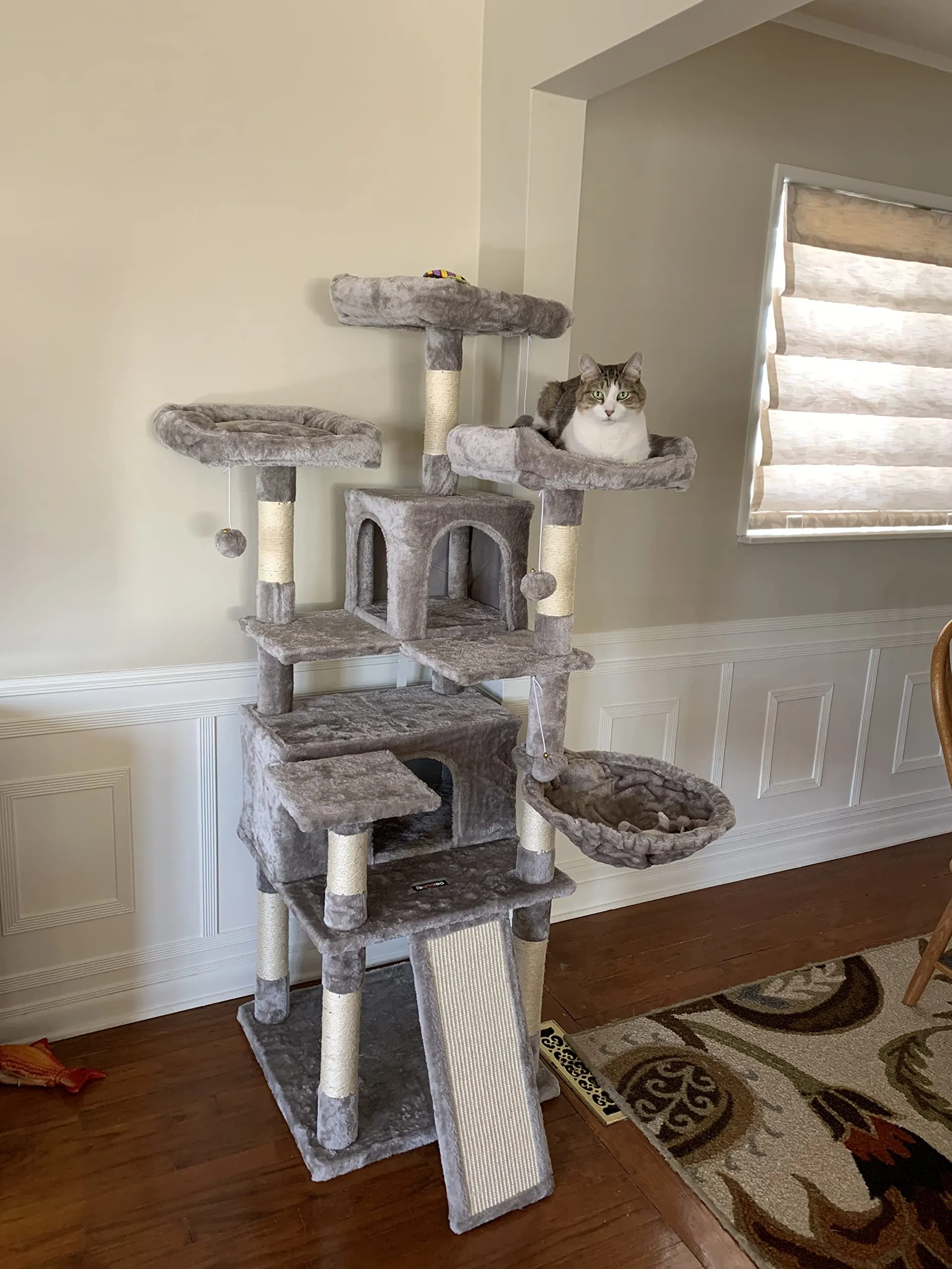 Cat Tree, Large Cat Tower, Cat Condo with Scratching Posts, 2 Caves, 3 Plush Perches, Activity Center, 67.7"
