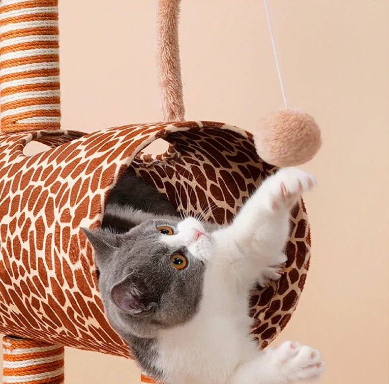 Cat Tree Tunnel Play Tree House-Giraffe