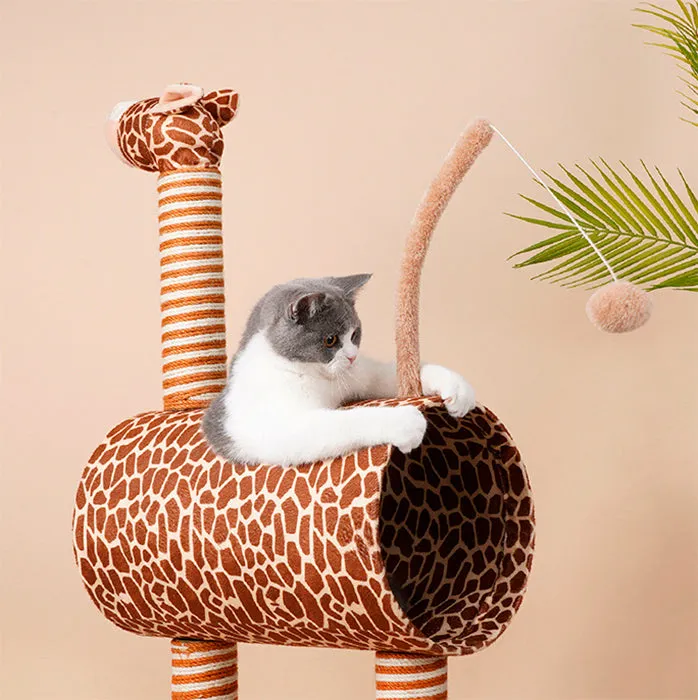 Cat Tree Tunnel Play Tree House-Giraffe