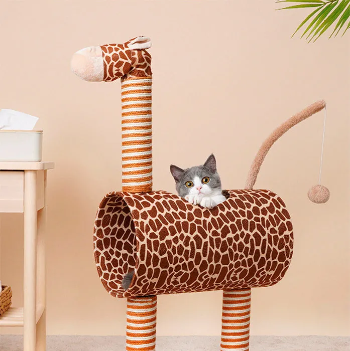 Cat Tree Tunnel Play Tree House-Giraffe