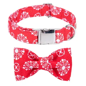 Christmas Dog Collar | Personalized Collar with Bow Tie And Leash Set