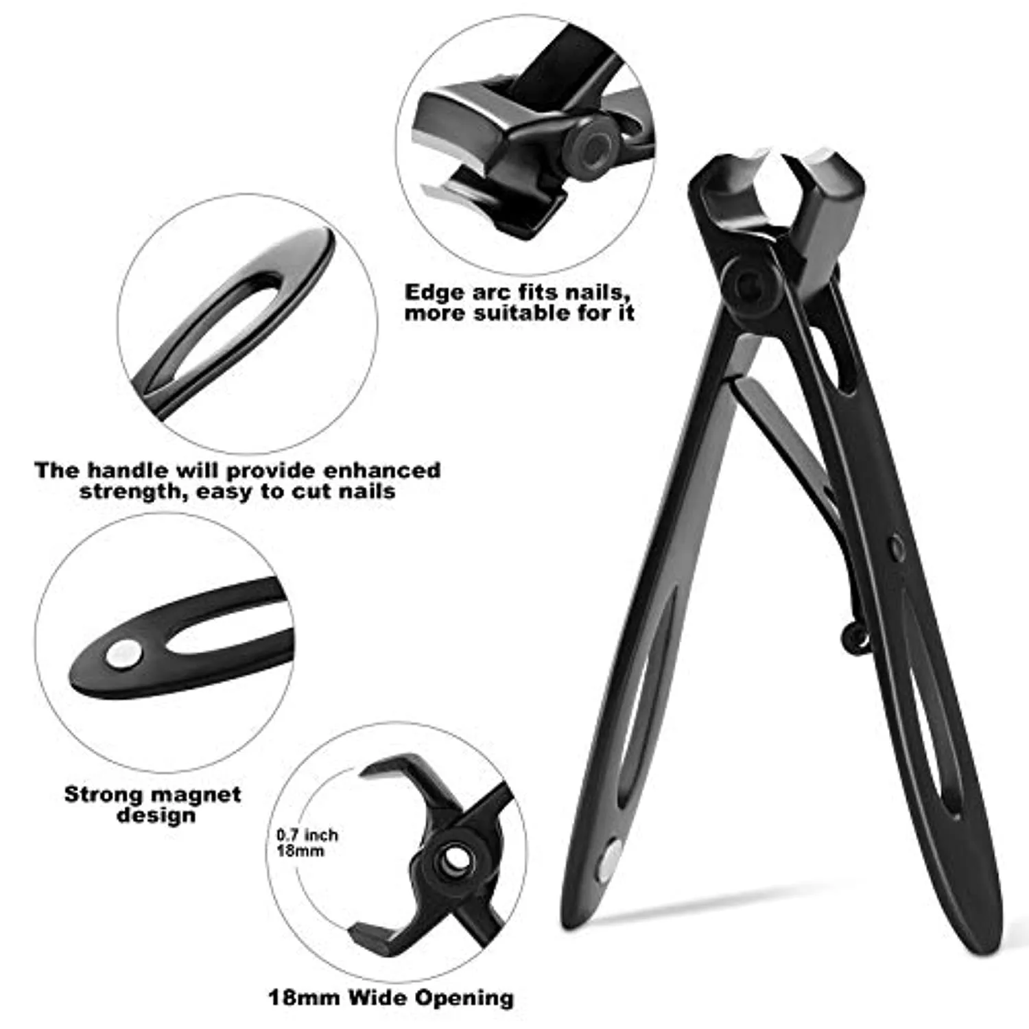 Miloethan Nail Clippers, 18mm Wide Opening Toenail Clippers with Nail File for Thick Nail and Toenails, Professional Fingernail Clippers for Men&Women, Black