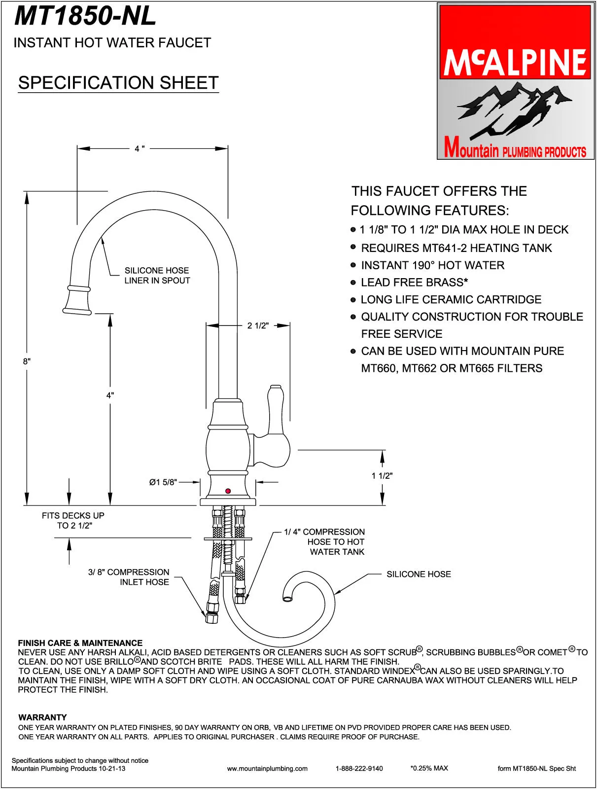 Mountain Plumbing MT1850-NL Francis Anthony Collection Hot Water Faucet with Traditional Curved Body & Curved Handle