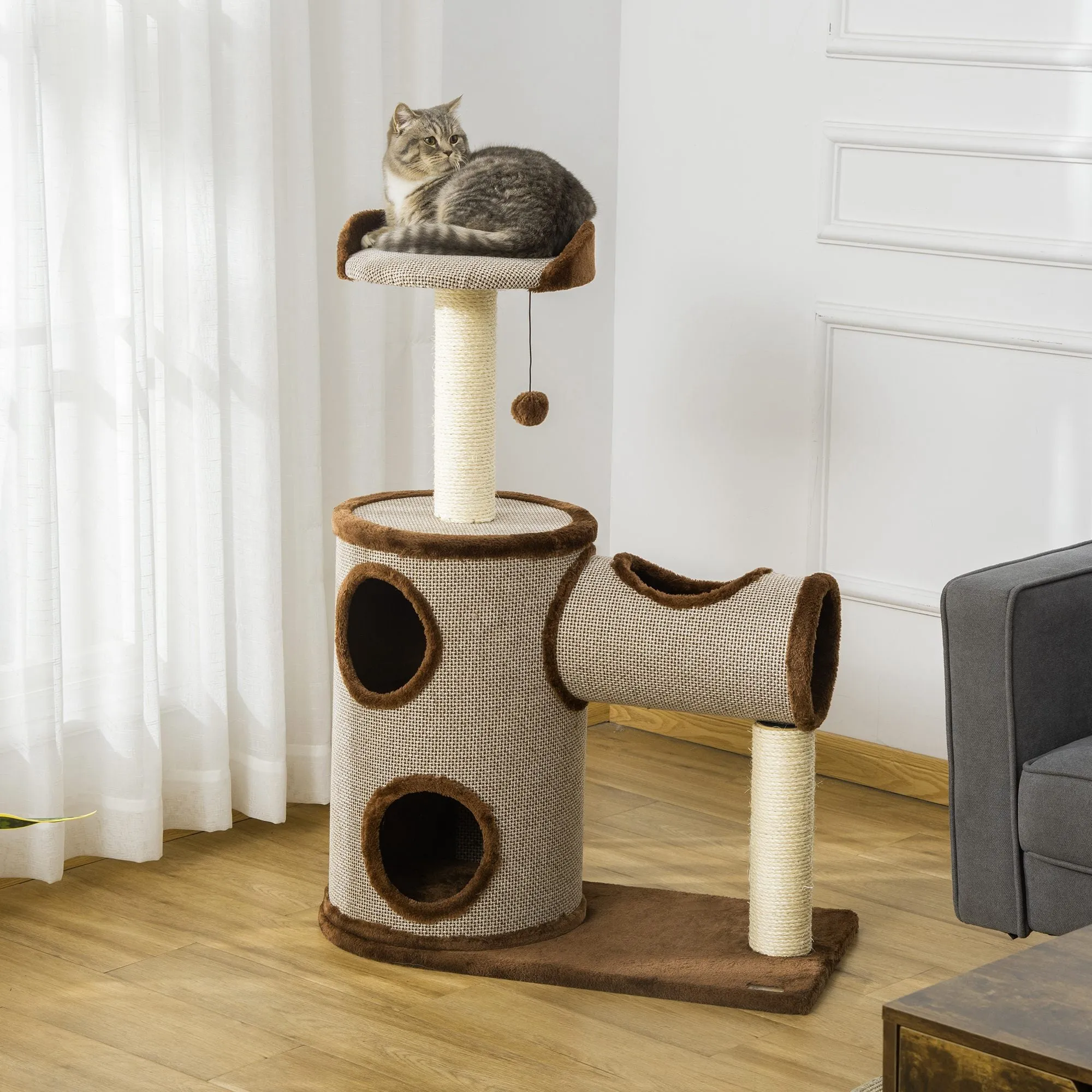 PawHut Cat Tree Tower Activity Centre w/ Cat House, Bed, Sisal Post, Hanging Toy