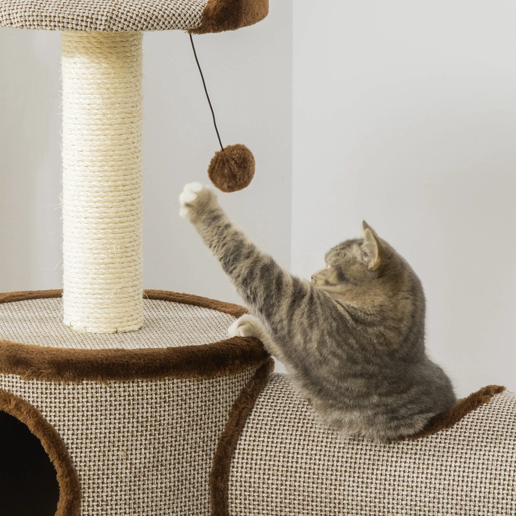 PawHut Cat Tree Tower Activity Centre w/ Cat House, Bed, Sisal Post, Hanging Toy