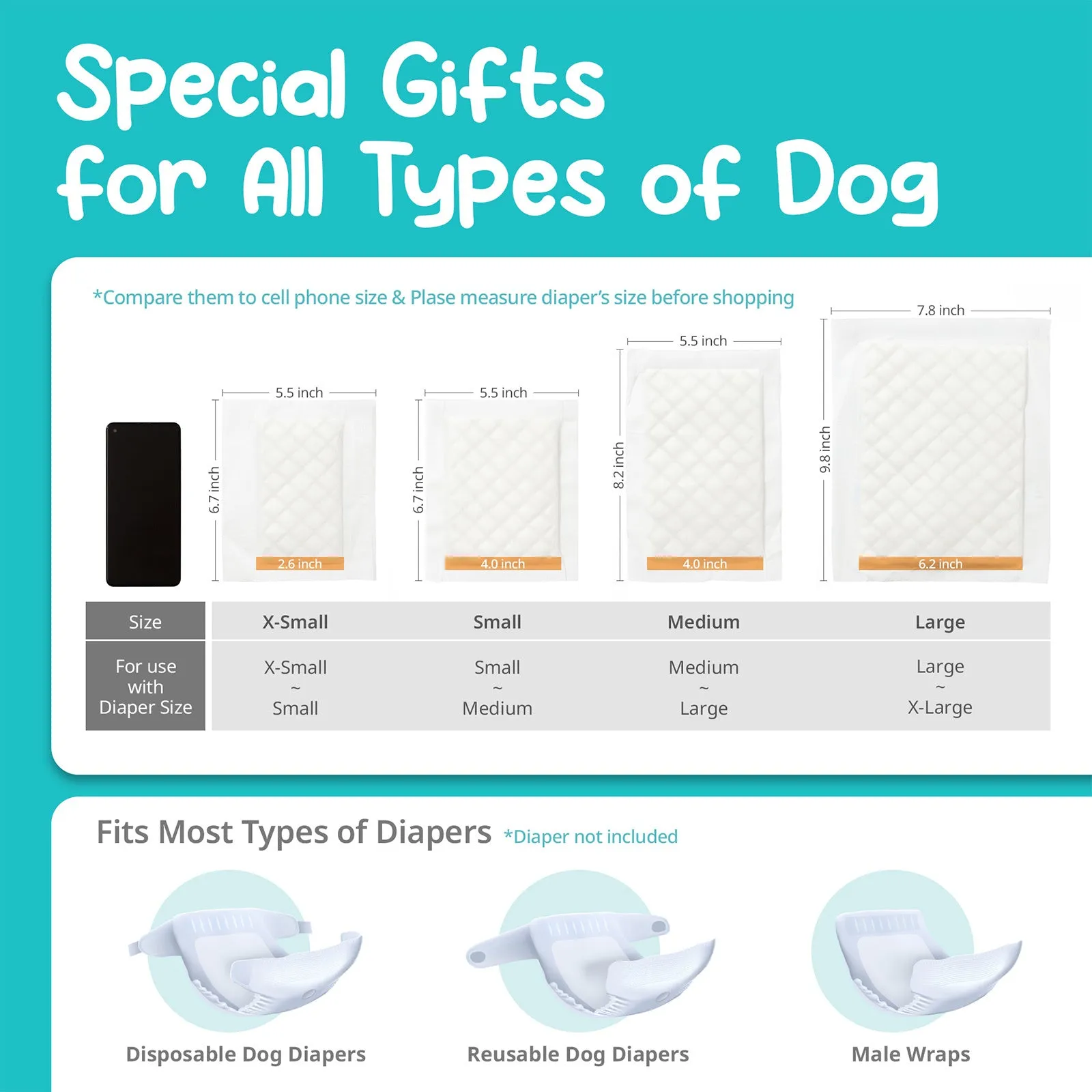 PawPang M Dog Wrap Reusable Male   10 Ct M Diaper Booster Pads Disposable
