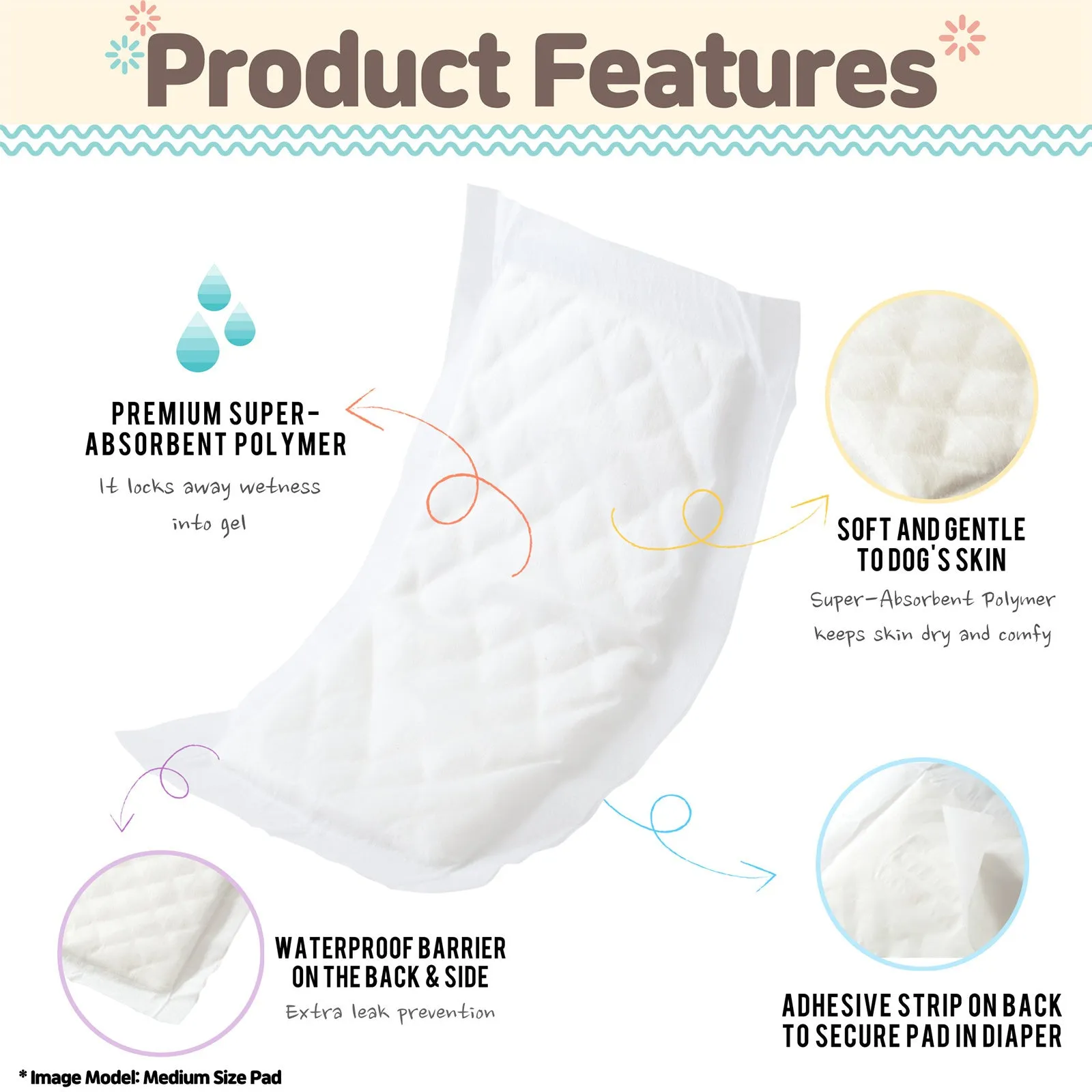 PawPang M Dog Wrap Reusable Male   10 Ct M Diaper Booster Pads Disposable