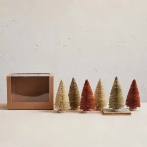 Sisal Bottle Brush Trees w/ Wood Bases - Lt Grey