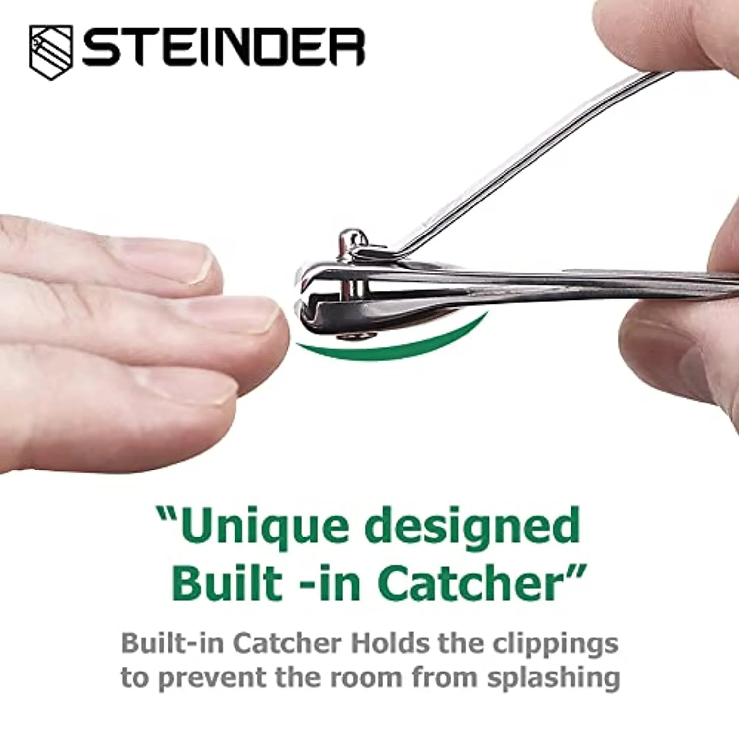 Steinder Fingernail Clippers Premium Nail Clippers Metal Clipper Built-in Cather Anti Splash Design with Extra Sharp Blades Nail Trimmer Ultra Sharp 3D Arch Blade for Men's Grooming Tool