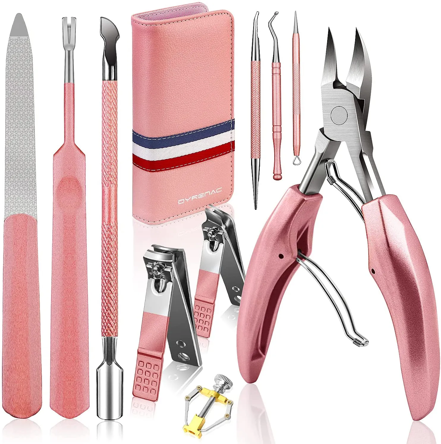 Toenail Clippers,Podiatrist Large Nail Clippers Set for Thick Nails and Ingrown Toenails Treatment tools, Stainless Steel Sharp Curved Blade Grooming Pedicure Tools Kit for Women, Men & Seniors (Pink)