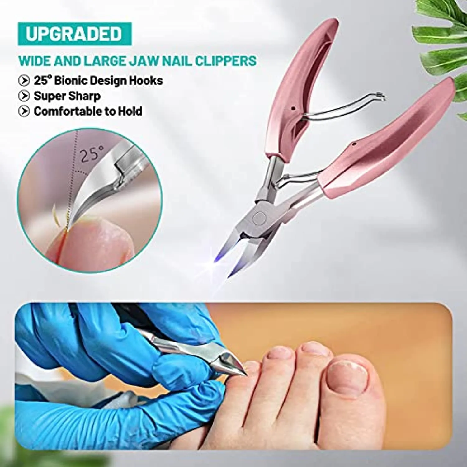 Toenail Clippers,Podiatrist Large Nail Clippers Set for Thick Nails and Ingrown Toenails Treatment tools, Stainless Steel Sharp Curved Blade Grooming Pedicure Tools Kit for Women, Men & Seniors (Pink)