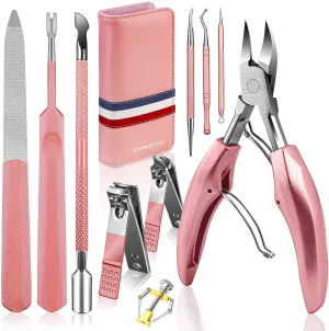 Toenail Clippers,Podiatrist Large Nail Clippers Set for Thick Nails and Ingrown Toenails Treatment tools, Stainless Steel Sharp Curved Blade Grooming Pedicure Tools Kit for Women, Men & Seniors (Pink)
