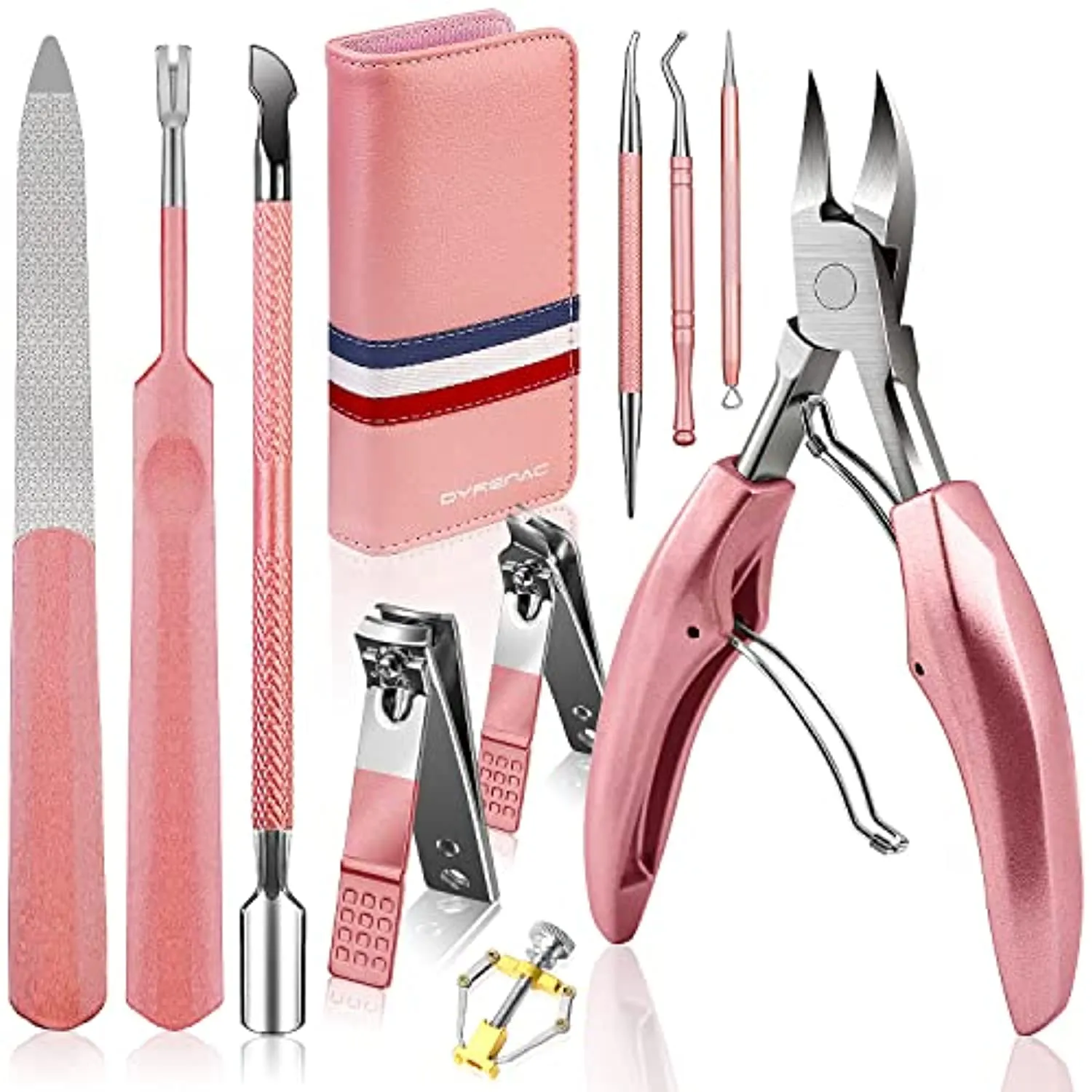 Toenail Clippers,Podiatrist Large Nail Clippers Set for Thick Nails and Ingrown Toenails Treatment tools, Stainless Steel Sharp Curved Blade Grooming Pedicure Tools Kit for Women, Men & Seniors (Pink)