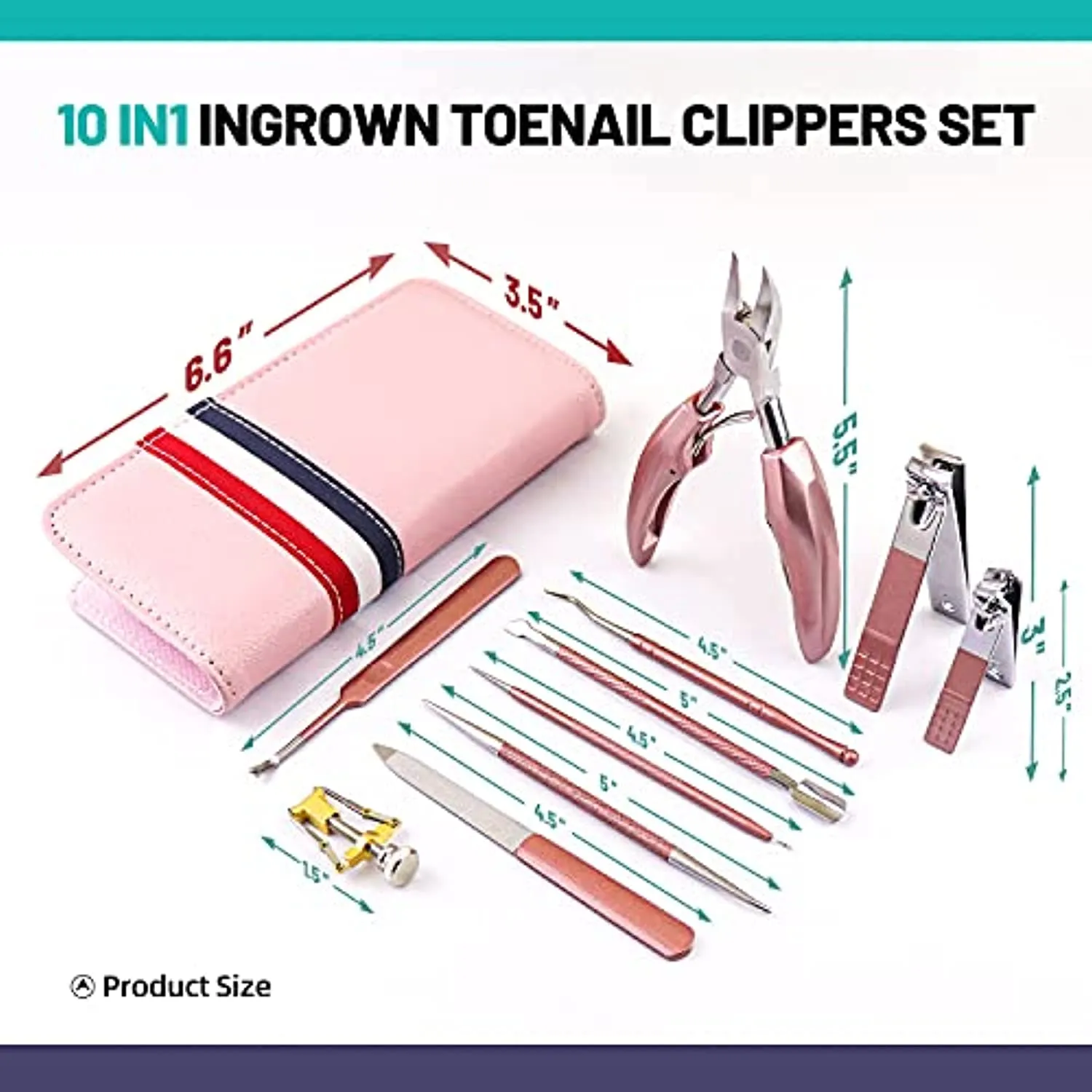 Toenail Clippers,Podiatrist Large Nail Clippers Set for Thick Nails and Ingrown Toenails Treatment tools, Stainless Steel Sharp Curved Blade Grooming Pedicure Tools Kit for Women, Men & Seniors (Pink)