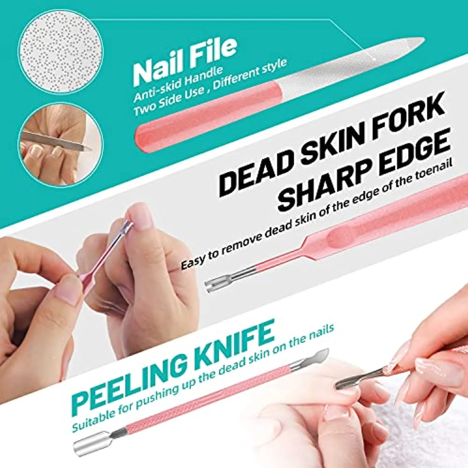 Toenail Clippers,Podiatrist Large Nail Clippers Set for Thick Nails and Ingrown Toenails Treatment tools, Stainless Steel Sharp Curved Blade Grooming Pedicure Tools Kit for Women, Men & Seniors (Pink)