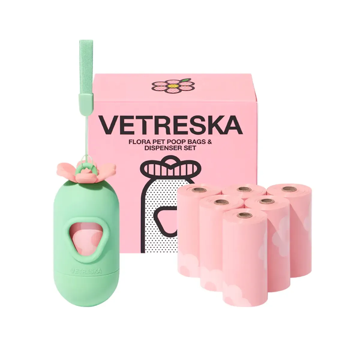 Vetreska - Flora Pet Poop Bag Dispenser Set (1 Dispenser & 7 Rolls)